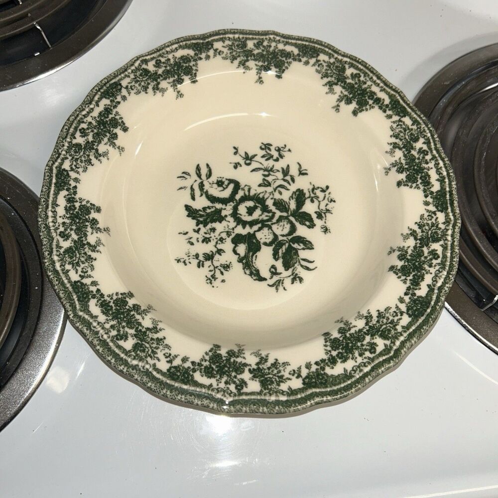 Zara Home Earthenware 9" Ceramic Serving Bowl Green Floral Made in Portugal